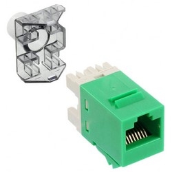 Modular Jack, 8-Position, RJ45, Cat 6, T568A/B Wiring, Unshielded, 26 to 22 AWG, Polycarbonate Housing, Green, With Strain Relief