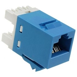Modular Jack, 8-Position, RJ45, Cat 5E, T568A/B Wiring, Unshielded, 26 to 22 AWG, Polycarbonate Housing, Blue, With Strain Relief