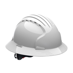 JSP Evo6161 Full Brim, White, 6-Pt Textile Suspension, Wheel Ratcht, Class E