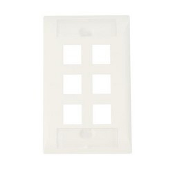 Faceplate, 6-Port, Single Gang, with Label Covers and Icons, Alpine White