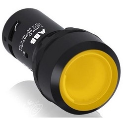 Illuminated Pushbutton, Flush Actuator, 1NO, IP20, 110 to 130 Volt AC, 1.5 Ampere, 50/60 Hertz, Black Plastic Bezel, Yellow