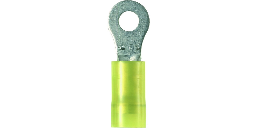 Ring Terminal, Stranded, Tin Plated, Nylon Insulated, Yellow, Copper, 1 ...