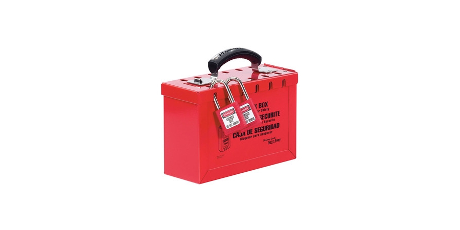 Portable Red Group Lock Box, Latch Tight, Accommodated 12 Locks
