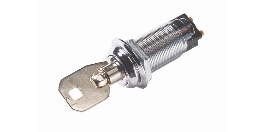 Key Switch, 7 A, Silver, 125 VAC, 28 VDC, SPDT Action, Function: ON/OFF ...
