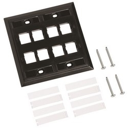 L Type Flush Mounted Double Gang Faceplate, eight port black