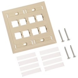 L Type Flush Mounted Double Gang Faceplate, eight port ivory