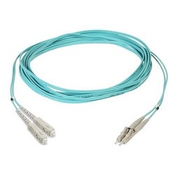 Fiber Optic Patch Cord, LC To SC, 1.8mm Duplex, OM3, 2m, Aqua