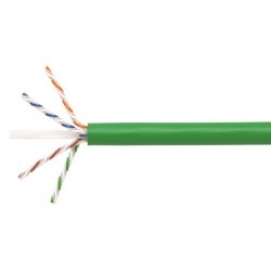 Copper Cable, Category 6A, 23 AWG, 4 Pair, Unshielded, UTP, Solid Bare Copper Conductor, PO/PVC, CMR, Riser Cable, Green Jacket, 1000Ft, Reels