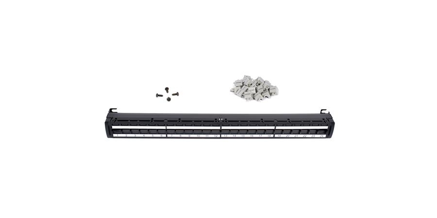 RJ45 Patch Panel, EIA 19 in, 24 Port, Unshielded,Black