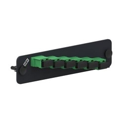 Adapter Panel, 1000-Type, 6 Teraspeed Single-mode Duplex LC/APC Green Adapters, No Shutter, Black Panel