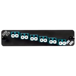 Adapter Panel, 1000-Type, 6 Lazrspeed Multimode Duplex LC Adapters, Aqua, No Shutter, Black Finish