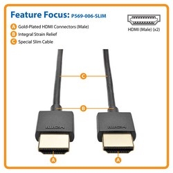 Slim High-Speed HDMI Cable with Ethernet and Digital Video with Audio, UHD 4K x 2K (M/M), 6 ft.