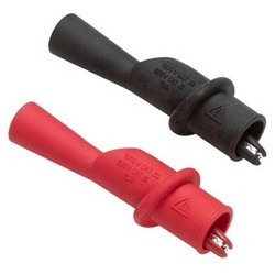 Alligator Clip Set, Threaded, Cat IV 600 Volt, Cat III 1000 Volt, 0.275&quot; Jaw, Nickel Plated Steel, Red/Black, For TL175/TP175 Probe