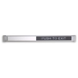 Door Exit Touchbar, Right Hand Reverse, Black Pushpad with Red Letter, 12/24 Volt DC at 0.25 Ampere, DPDT Contact Switch, (8) 20 AWG Cable, Dark Satin Bronze, For 36" Door