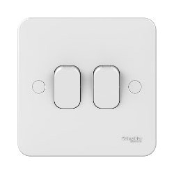 Schneider Electric Lisse White Moulded - Double 2 Way Light Switch, 10AX, GGBL1022, White, Pack of 10