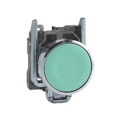 Schneider Electric Harmony XB4, Push button, metal, flush, green, Dia.22, spring return, unmarked, 1 NO