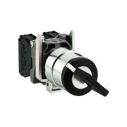 Key Switch, Spring Return, 2-Position, 1NO, 600 Volt, 10 Ampere, 22 MM Diameter, 30 MM Width x 86 MM Depth x 47 MM Height, Chrome Plated Metal Bezel, Silver Alloy Contact, Black