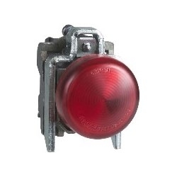 Pilot Light, Round Head, 24V AC/DC, 50/60 Hertz, 18 MilliAmp, 22 MM Diameter, Chrome Plated Metal Bezel, Red, With Plain Lens