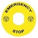 Schneider Electric Harmony XB4, Legend, plastic, yellow, Dia.90, for emergency stop, marked EMERGENCY STOP with logo ISO13851