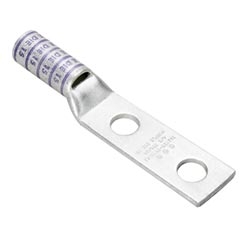 CU Compression Terminal Code Conductor, Beveled Entry, 2 Hole/with Inspection Window, #4AWG(Code) 40(Navy), 600V-35kV, 1/4" Stud, 0.62 Spacing, STRD bbl, Tin Plated