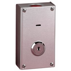 Hold-Up Switch, Latching, Key Reset, NO-NC Form C, 2.125" Width x 1.19" Depth x 3.66" Height, Metal, Painted Gray, For Burglar Control Panel Circuit