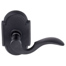 Door Lever Set, Cortina, #8 Rosette Style, Right Hand, 4-3/8&quot; Length, 2-1/4&quot; Projection, Satin Nickel, Includes Rosette, Latch/Strike Plate, For Privacy