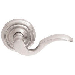 Door Lever Set, Cortina, #8 Rosette Style, Dummy, Right Hand, 4-3/8" Length, 2-1/4" Projection, Satin Nickel