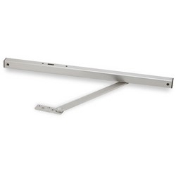 Door Holder, Non-Handed, Heavy Duty, Surface Overhead, Hold Open, Size 4, 33-1/16 to 39&quot; Door Opening, Brass/Stainless Steel, Satin Stainless Steel