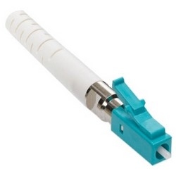 Fiber Optic Connector, Fast-Cure, OM3/4, Multimode, LC Connector, 1.93" Length x 0.38" Height, Aqua, With 3 MM Boot