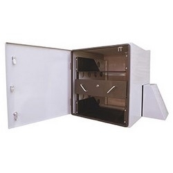 Fan Ventilated Rack Enclosure, Outdoor, NEMA 3R, 12 Rack Unit, 22&quot; Width x 24&quot; Depth x 24&quot; Height, Metal, ASA 70 Gray, With 315 CFM Fan and Thermostat
