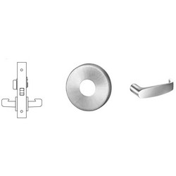 Mortise Door Lock, Right Hand, 2&quot; Diameter LN-Rose, L-Lever, 2-3/4&quot; Backset, Satin Chrome, With Trim, For Bathroom
