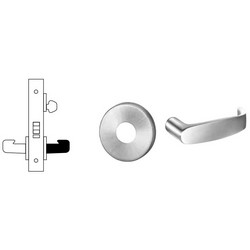 Mortise Door Lock, Right Hand, 2&quot; Diameter LN-Rose, L-Lever, 2-3/4&quot; Backset, Satin Chrome, With Trim, For Night Latch/Storeroom