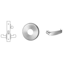 Mortise Door Lock, Right Hand, 2&quot; Diameter LN-Rose, L-Lever, 2-3/4&quot; Backset, Satin Chrome, With Trim, For Classroom
