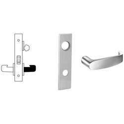 Mortise Door Lock, Right Hand, 2&quot; Width x 8&quot; Height Wrought Escutcheon, L-Lever, 2-3/4&quot; Backset, Satin Chrome, With Trim, For Night Latch/Storeroom