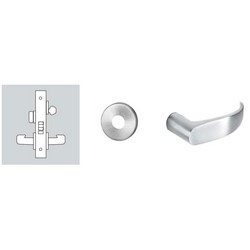 Mortise Door Lock, Right Hand, 2&quot; Diameter LN-Rose, P-Lever, 2-3/4&quot; Backset, Satin Chrome, With Trim, Without Cylinder, For Office/Entry