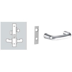 Mortise Door Lock, Right Hand, 2&quot; Width x 8&quot; Height Wrought Escutcheon, J-Lever, 2-3/4&quot; Backset, Satin Chrome, With Trim, Without Cylinder, For Office/Entry