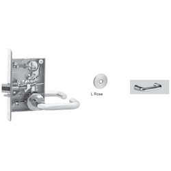 Mortise Door Lock, Right Hand, L Rose, J-Lever, 2-3/4&quot; Backset, Satin Chrome, With Trim, For Bathroom
