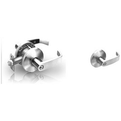 Door Cylinder Lock, Standard Duty, L-Lever, K-Rose, 4-7/8&quot; ANSI Strike, 2-3/4&quot; Backset, Satin Chrome, Without Cylinder, For Classroom