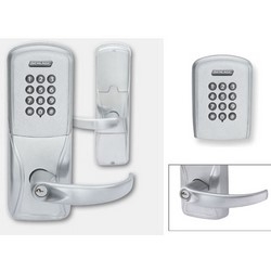 Electronic Door Lock, Cylindrical Chassis, Keypad, Right Hand, Sparta Lever, C Keyway, Satin Chrome, 4AA Battery Kit, For Privacy