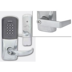 Electronic Door Lock, Cylindrical Chassis, Right Hand Reverse, Rhodes Lever, Satin Chrome, Without Reader, 6-Pin Cylinder, For Class/Storeroom