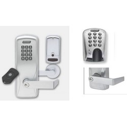 Electronic Door Lock, Cylindrical Chassis, Magnetic Stripe, Keypad, Right Hand Reverse, Rhodes Lever, Satin Chrome, Without 6-Pin Cylinder, For Class/Storeroom
