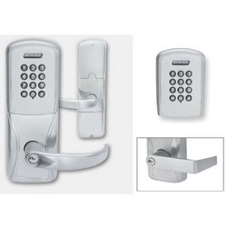Electronic Door Lock, Cylindrical Chassis, Keypad, Right Hand, Rhodes Lever, C Keyway, Satin Chrome, 4AA Battery Kit, For Apartment