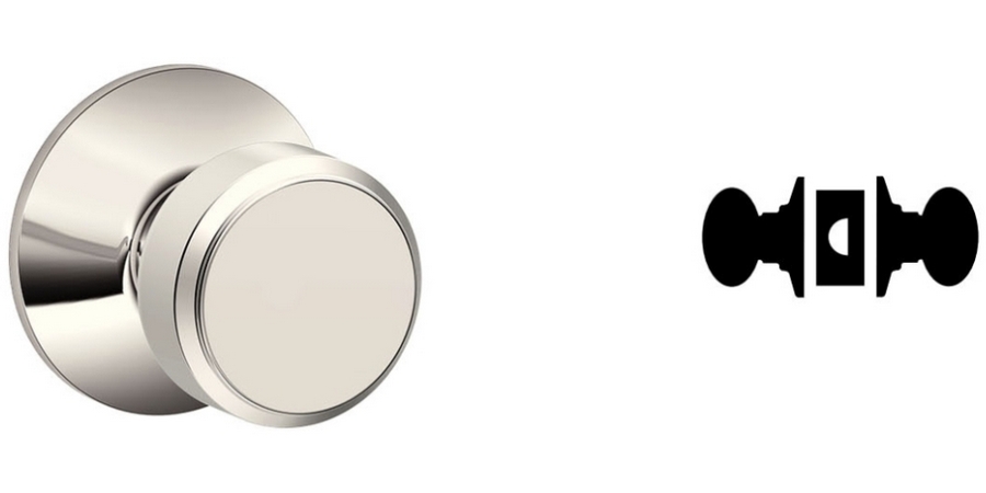Door Lock, Non-Keyed, Bowery Knob, Polished Nickel, With Triple ...
