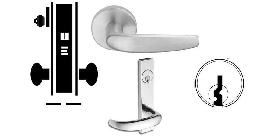 Door Mortise Lock, Keyed, E Keyway, 2-7/8" Depth Lever, 2-3/4" Backset ...