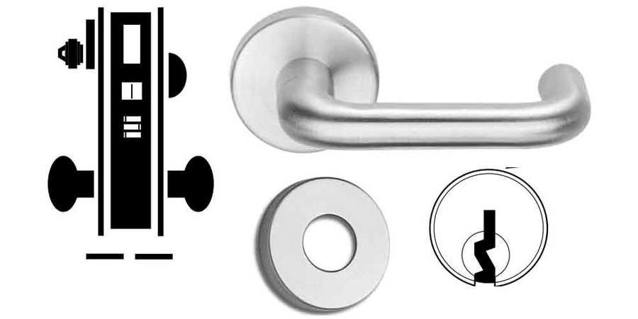 Door Mortise Lock, Keyed, C Keyway, 2-13/16