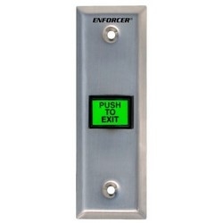 Wallplate, LED Illuminated, Push-To-Exit, DPST, NO-NC, 6 Plug-In Terminal, 125 to 250 Volt AC, 5 Ampere, 1-15/16&quot; Width x 1-1/2&quot; Depth x 4-1/2&quot; Height, Stainless Steel Faceplate
