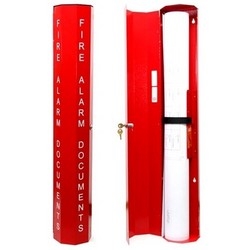 Drawing Storage Box, FIRE ALARM DOCUMENTS Legend, 37" Length x 5-1/2" Width x 4-1/4" Depth, 18 Gauge Steel, Red Epoxy Powder Coat Painted