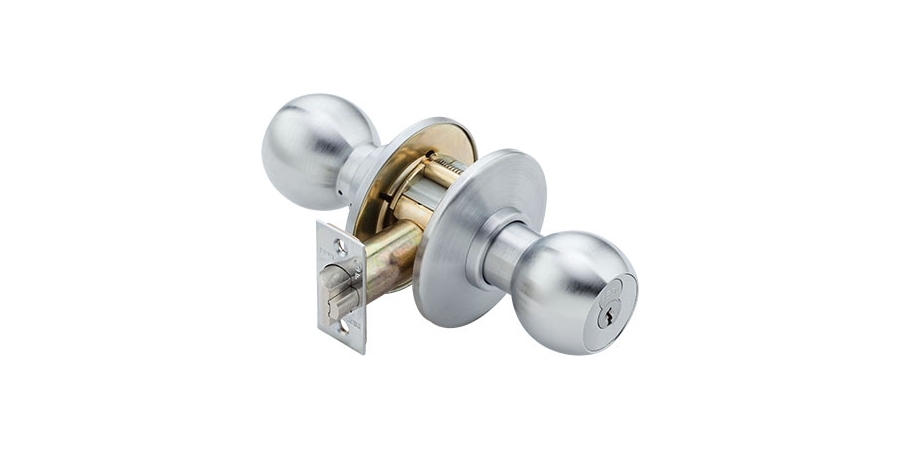 Door Cylindrical Lock, Heavy Duty, Keyless, Round Knob, 2-3/4