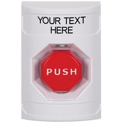 StopperStation Multi Purpose Push Button, White Key-to-Reset (Illuminated) Switch Configuration, Custom Text in English, without cover