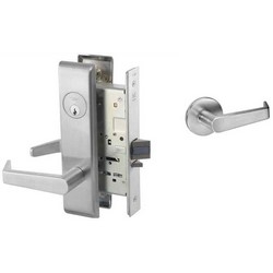 Mortise Lever Lock, Augusta, Rose Trim, Reversible, Right Hand, 3/4" Latchbolt, Satin Chrome, Without Core, For Classroom